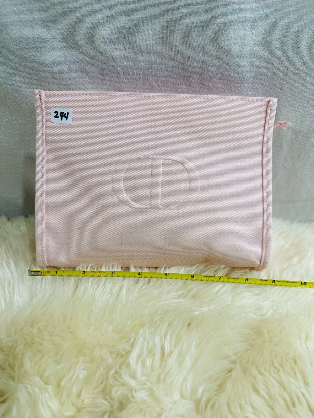 ๐244 Dior Embossed Light Pink Canvas Travel Pouch